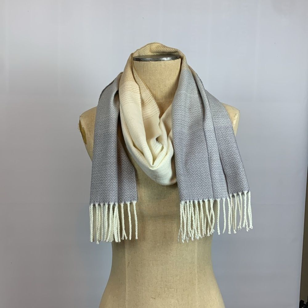 Gray and light brown ombré scarf with fringe